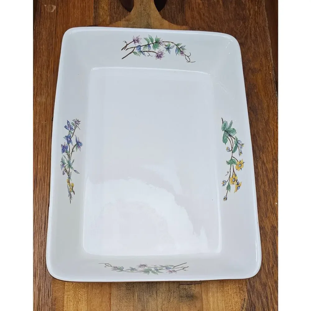 Woodhill Fine Bakeware Ceramic Botanical Floral Casserole Lasagna Dish 12 x 9
